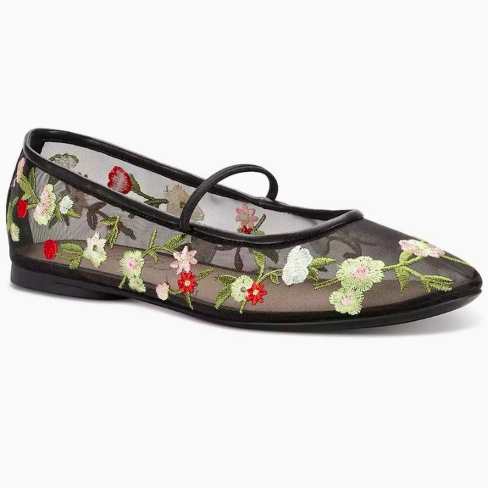 Wild Pair Black Flats with Colorful Floral Design